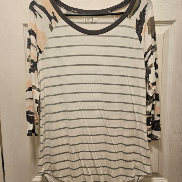 3/4in Sleeve Maurice's Striped/Camo print 24/7 Shirt - Picture 2 of 9